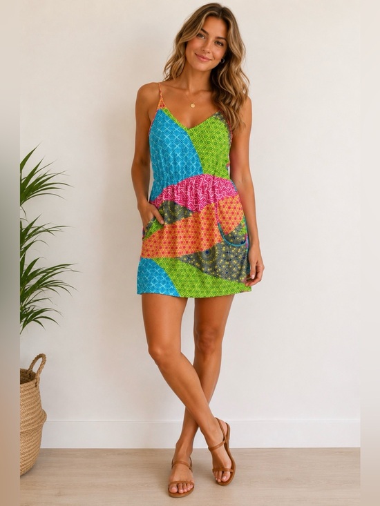 Amanda Uprichard Dresses & Skirts - Amanda Uprichard Women’s P/S Multicolor Geometric Silk Mini Dress Patchwork Boho